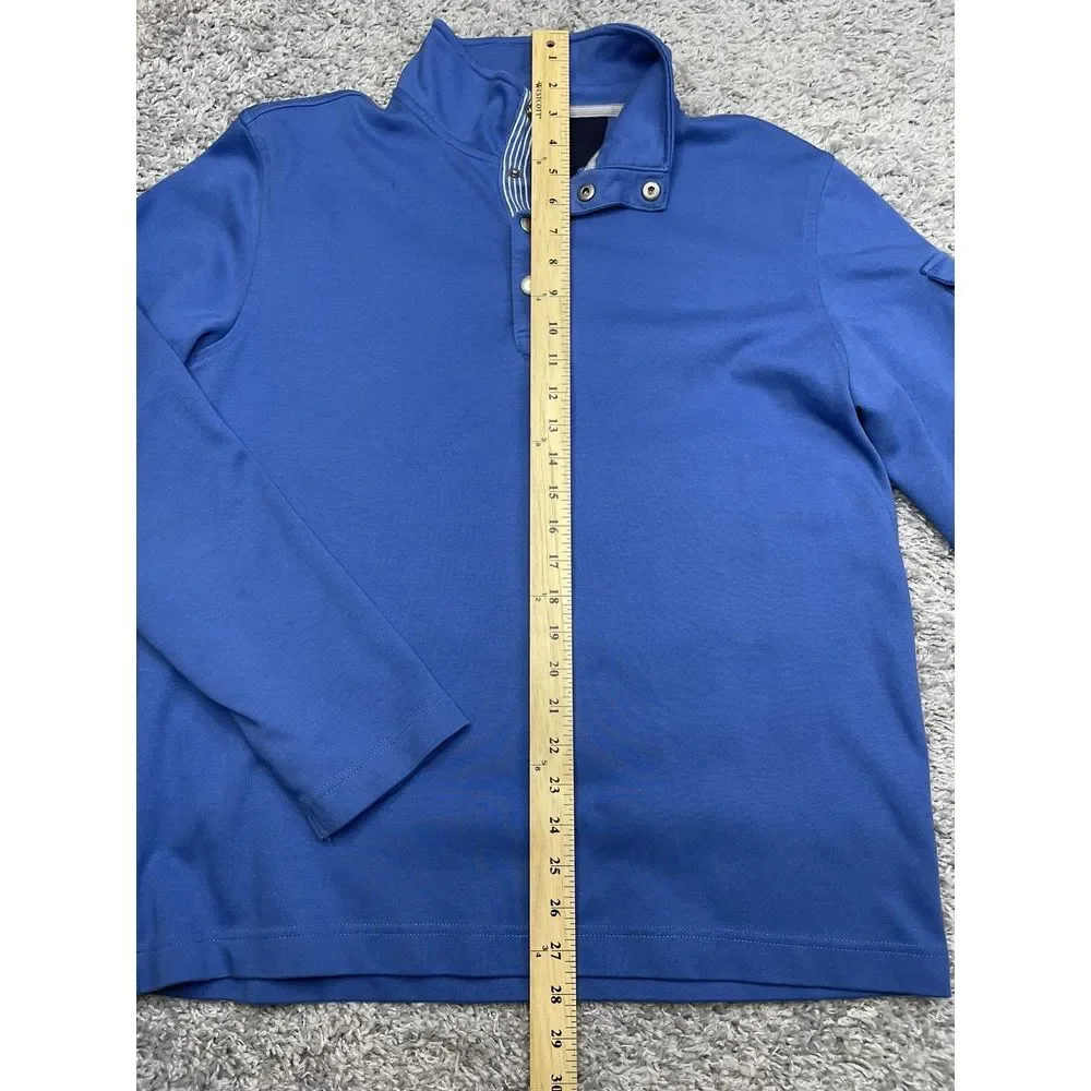 Banana Republic Men's Cotton 1/4 Snap Blue‎ Pullover w/Sleeve Pkt size L